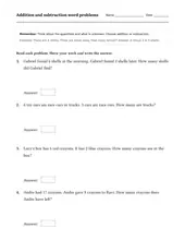 Addition & Subtraction Word Problems worksheet for 1st Grade