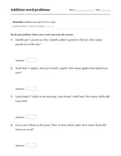 Addition Word Problems worksheet for 1st Grade