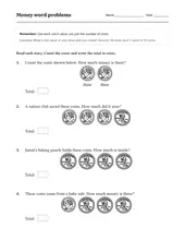 Money Word Problems worksheet for 1st Grade