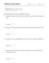 Addition Word Problems worksheet for 2nd Grade