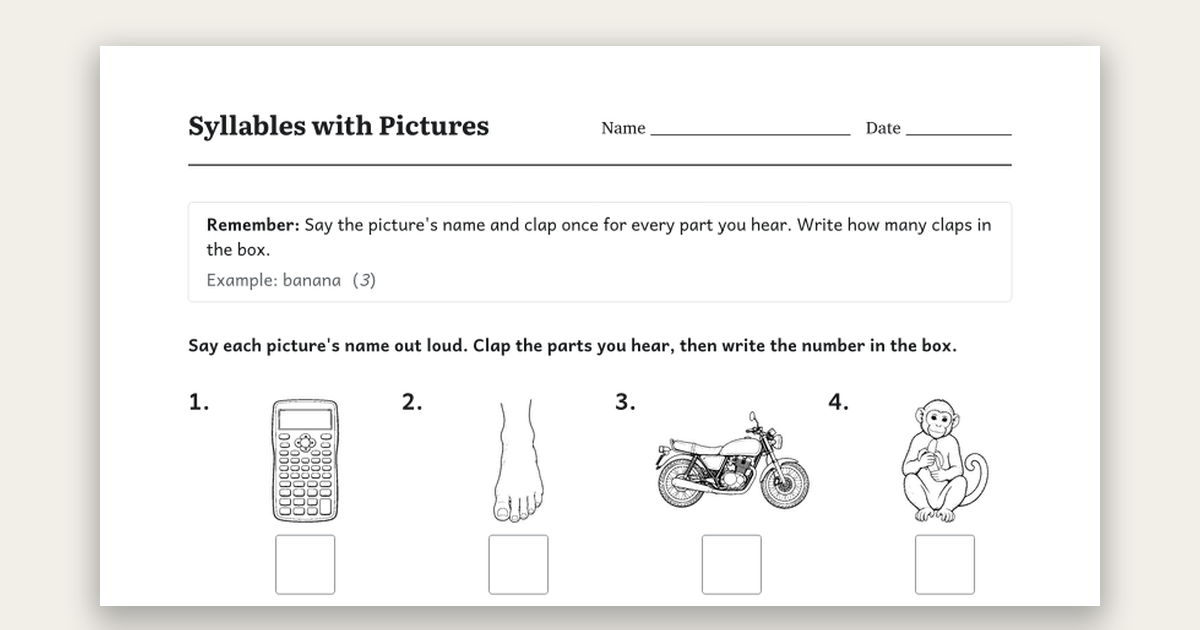 2nd grade syllables with pictures worksheets – free PDF