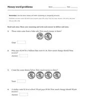 Money Word Problems worksheet for 2nd Grade
