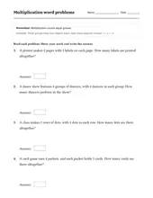 Multiplication Word Problems worksheet for 2nd Grade