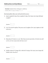 Subtraction Word Problems worksheet for 2nd Grade