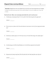 Elapsed Time Word Problems worksheet for 3rd Grade