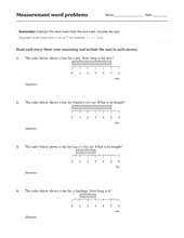 Measurement Word Problems worksheet for 3rd Grade