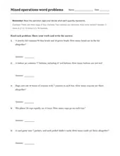 Mixed Operations Word Problems worksheet for 3rd Grade