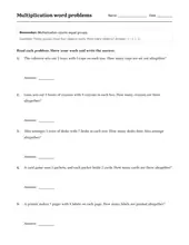 Multiplication Word Problems worksheet for 3rd Grade