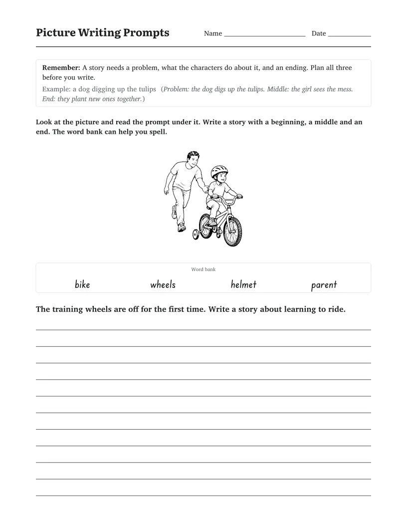 Picture Writing Prompts worksheet for 3rd Grade