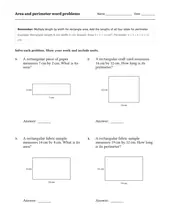 Area & Perimeter Word Problems worksheet for 4th Grade