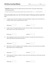 Division Word Problems worksheet for 4th Grade