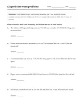 Elapsed Time Word Problems worksheet for 4th Grade
