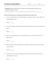 Fraction Word Problems worksheet for 4th Grade