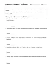 Mixed Operations Word Problems worksheet for 5th Grade