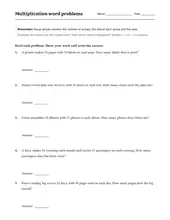 Multiplication Word Problems worksheet for 5th Grade