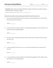Percent Word Problems worksheet for 5th Grade