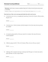 Decimal Word Problems worksheet for 6th Grade