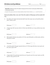 Division Word Problems worksheet for 6th Grade