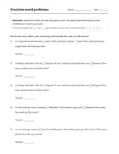 Fraction Word Problems worksheet for 6th Grade
