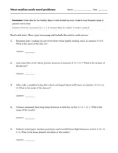 Mean, Median & Mode Word Problems worksheet for 6th Grade