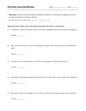 Percent Word Problems worksheet for 6th Grade