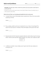 Ratio Word Problems worksheet for 6th Grade