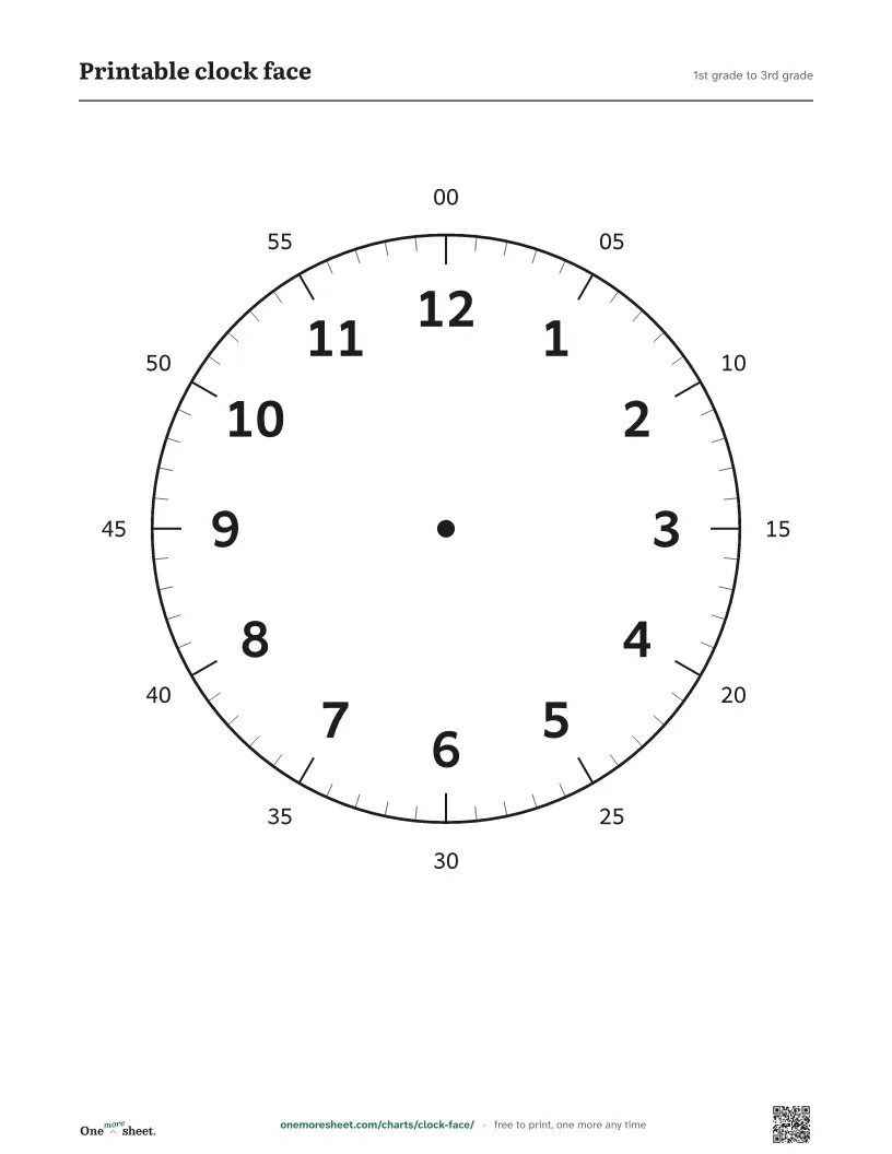 Printable clock face, 1st grade to 3rd grade: the printed sheet