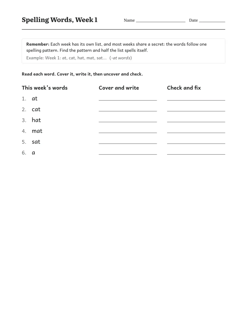 Spelling Words worksheet for Kindergarten