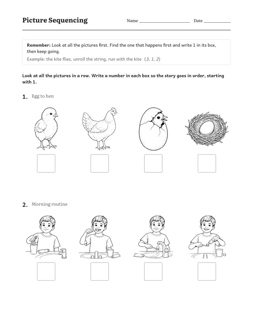 Picture Sequencing worksheet for Preschool